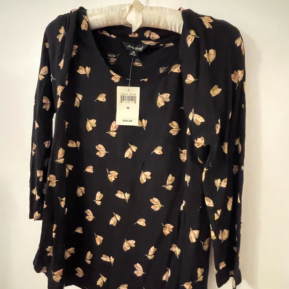 NEW! Lucky Brand Black Floral Medium Top